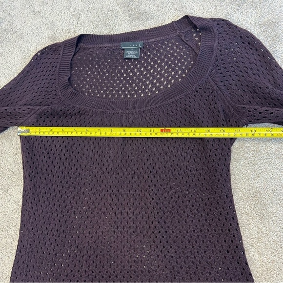 Line dark plum purple mesh knit long sleeve sweater Sz S - Picture 7 of 8